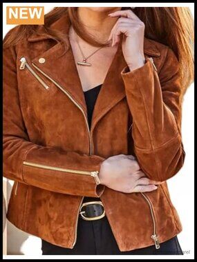 Women's Genuine Suede Leather Jacket Fringe Motorcycle Biker Moto